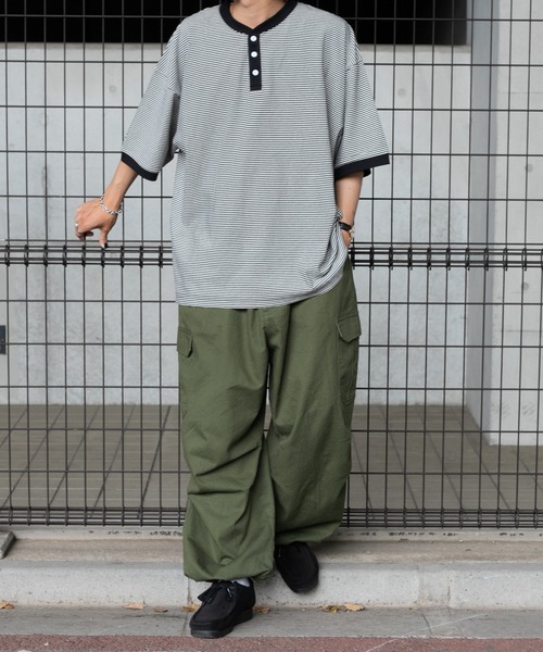 kutir(クティール)の「ヘンリーネックボーダービッグTシャツ(Tシャツ/カットソー・メンズ・ブラック/グリーン/ボルドー・MEDIUM/LARGE)」の5枚目の写真