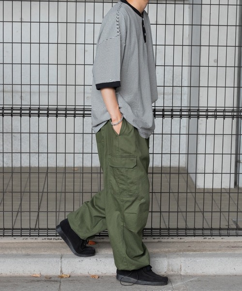 kutir(クティール)の「ヘンリーネックボーダービッグTシャツ(Tシャツ/カットソー・メンズ・ブラック/グリーン/ボルドー・MEDIUM/LARGE)」の6枚目の写真