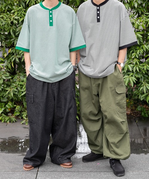 kutir(クティール)の「ヘンリーネックボーダービッグTシャツ(Tシャツ/カットソー・メンズ・ブラック/グリーン/ボルドー・MEDIUM/LARGE)」の13枚目の写真