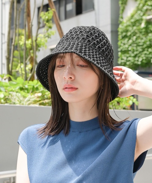 Andemiu（アンデミュウ）の「スカシニットバケットHAT297192（ハット・レディース・ブラック/キャメル・FREE）」の9枚目の写真
