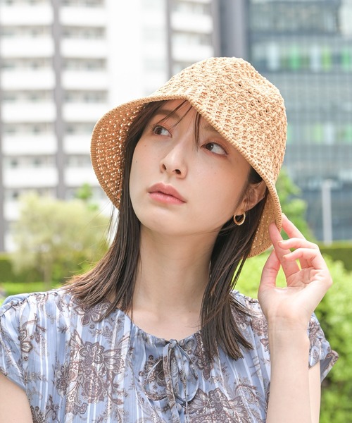 Andemiu（アンデミュウ）の「スカシニットバケットHAT297192（ハット・レディース・ブラック/キャメル・FREE）」の4枚目の写真