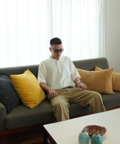 TINA：JOJUN（ティーナジョジュン）の「エンブレム刺繍 ユニセックスポロニット TINA：JOJUN（ニット/セーター・レディース・ブラック/オフホワイト/パープル・M）」の6枚目の写真