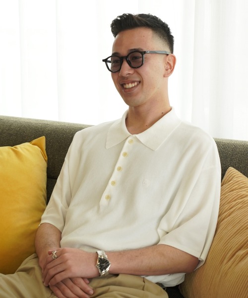 TINA：JOJUN（ティーナジョジュン）の「エンブレム刺繍 ユニセックスポロニット TINA：JOJUN（ニット/セーター・レディース・ブラック/オフホワイト/パープル・M）」の7枚目の写真