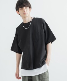 アンサンブル オーバーサイズ ポケット付き無地ビッグTシャツ&ワッフルロングタンクトップ