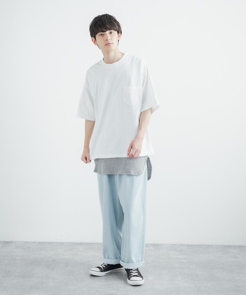 Rocky Monroe(ロッキーモンロー)の「アンサンブル オーバーサイズ ポケット付き無地ビッグTシャツ&ワッフルロングタンクトップ(アンサンブル・メンズ・ホワイト/ラベンダー/ベージュ/ブラック/ミント・M/L/LL)」の21枚目の写真