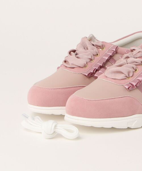 PINKHUNT(ピンクハント)の「PINKHUNT フリルレースアップスニーカー 7103(スニーカー・キッズ・ブラック/ベビーピンク・M size/S size/LARGE)」の5枚目の写真