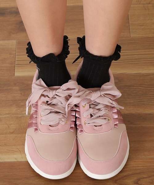 PINKHUNT(ピンクハント)の「PINKHUNT フリルレースアップスニーカー 7103(スニーカー・キッズ・ブラック/ベビーピンク・M size/S size/LARGE)」の9枚目の写真
