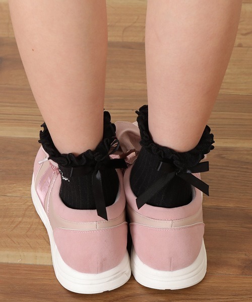 PINKHUNT(ピンクハント)の「PINKHUNT フリルレースアップスニーカー 7103(スニーカー・キッズ・ブラック/ベビーピンク・M size/S size/LARGE)」の10枚目の写真