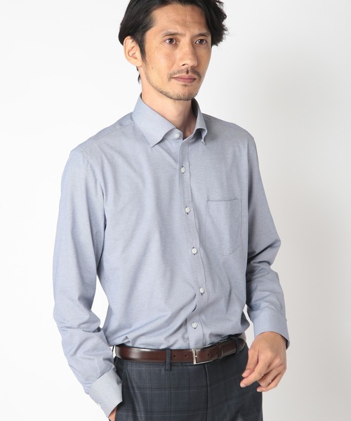 CROWDED CLOSET（クラウデッドクローゼット）の「【DISNOTICED(ディスノーティス)】ハイゲージニットツイルシャツ/汗シミ防止素材（ビジネスシャツ・メンズ・ホワイト/ネイビー/グレー・01/02/03/04）」の3枚目の写真