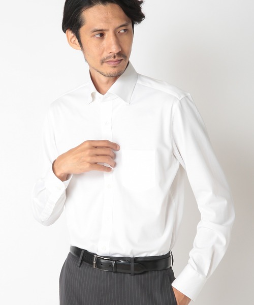 CROWDED CLOSET（クラウデッドクローゼット）の「【DISNOTICED(ディスノーティス)】ハイゲージニットツイルシャツ/汗シミ防止素材（ビジネスシャツ・メンズ・ホワイト/ネイビー/グレー・01/02/03/04）」の4枚目の写真