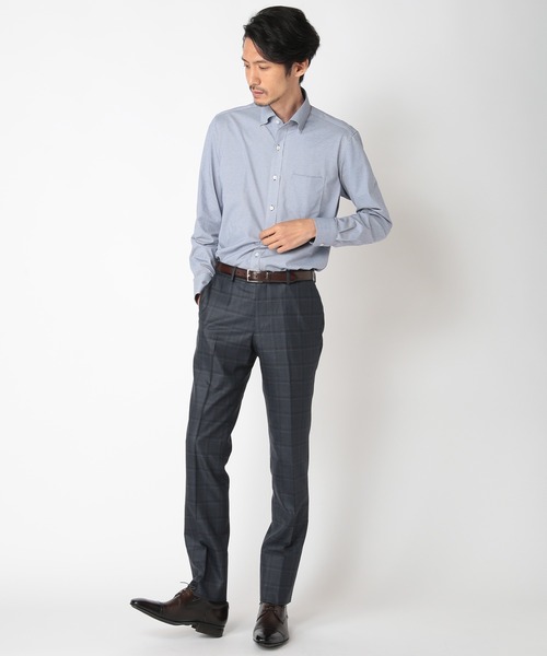 CROWDED CLOSET（クラウデッドクローゼット）の「【DISNOTICED(ディスノーティス)】ハイゲージニットツイルシャツ/汗シミ防止素材（ビジネスシャツ・メンズ・ホワイト/ネイビー/グレー・01/02/03/04）」の8枚目の写真