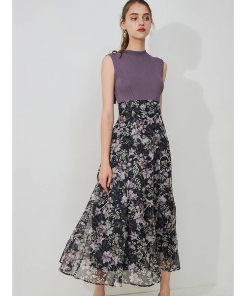 MERCURYDUO(マーキュリーデュオ)の「フラワードッキングニットワンピース(ワンピース・レディース・ブラック/パープル/オフホワイト・SMALL/MEDIUM)」の8枚目の写真