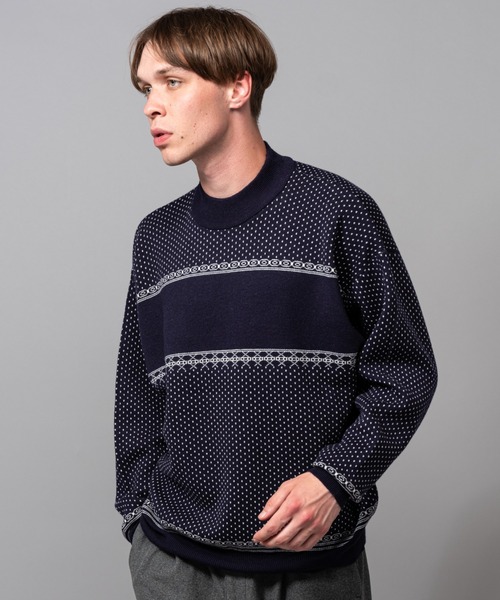 MR.OLIVE（ミスターオリーブ）の「12G ノルディック ジャガード / リラックス ボトルネック セーター（Tシャツ/カットソー・メンズ・グリーン/ネイビー・SMALL/LARGE/MEDIUM）」の13枚目の写真