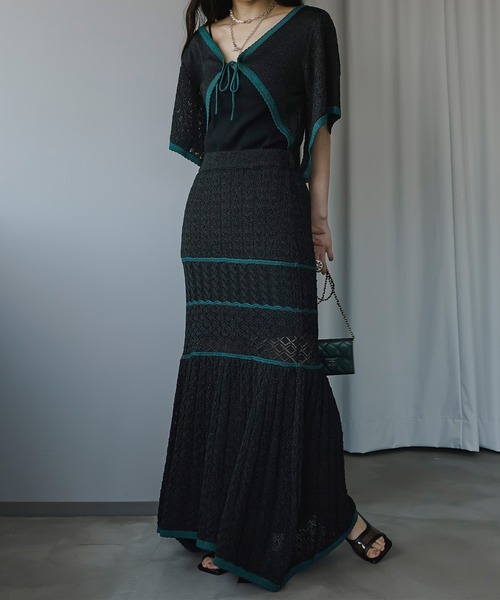 Ezick(エジック)の「2WAYクロシェ風マーメイドワンピース(ワンピース・レディース・ブラック/ベージュ・FREE)」の1枚目の写真