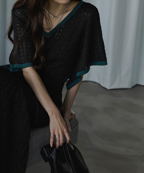 Ezick(エジック)の「2WAYクロシェ風マーメイドワンピース(ワンピース・レディース・ブラック/ベージュ・FREE)」の15枚目の写真