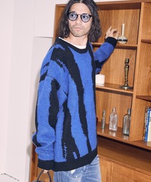 mn2635- mohair mixed crewneck zebra ニット