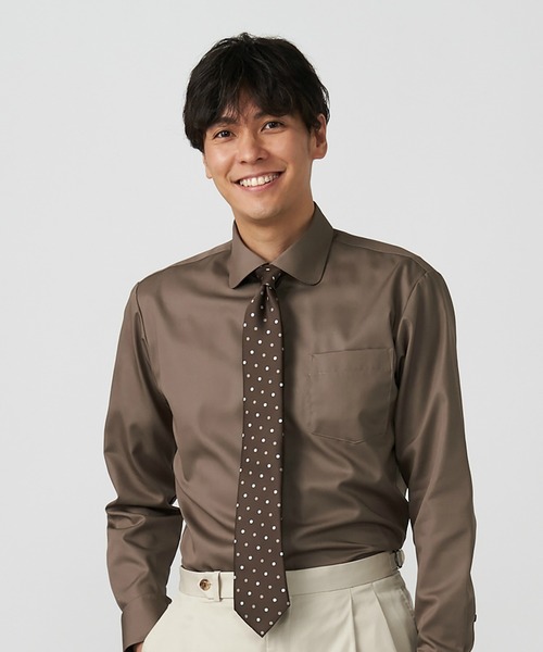 TOKYO SHIRTS(トウキョウシャツ)の「形態安定ノーアイロン ラウンド衿 長袖ビジネスワイシャツ(ビジネスシャツ・メンズ・ダークブラウン・首回り37cm-裄丈80cm/首回り39cm-裄丈80cm/首回り39cm-裄丈84cm/首回り41cm-裄丈82cm/首回り41cm-裄丈86cm/首回り42cm-裄丈82cm/首回り42cm-裄丈86cm/首回り43cm-裄丈82cm/首回り43cm-裄丈86cm/首回り37cm-裄丈84cm)」の1枚目の写真