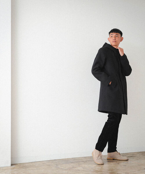 美品 BEAMS フリース フーデッド コート ブラック XL BEAMS（ビームス）の「BEAMS / フリース メルトン フードジップ コート