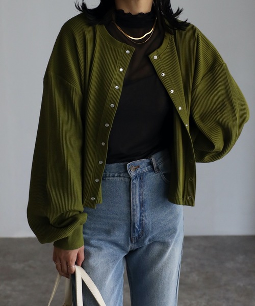 ap retro（アプレトロ）の「テレコカーディガン（カーディガン/ボレロ・レディース・ブラック/ブラウン/グリーン/アイボリー・FREE）」の4枚目の写真