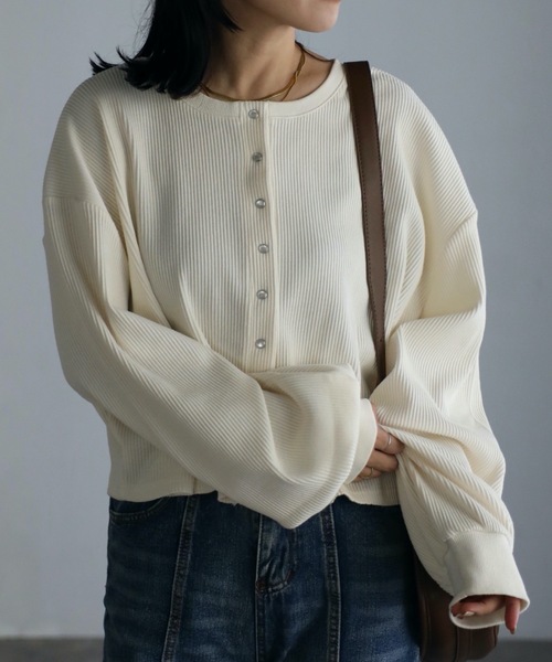 ap retro（アプレトロ）の「テレコカーディガン（カーディガン/ボレロ・レディース・ブラック/ブラウン/グリーン/アイボリー・FREE）」の2枚目の写真