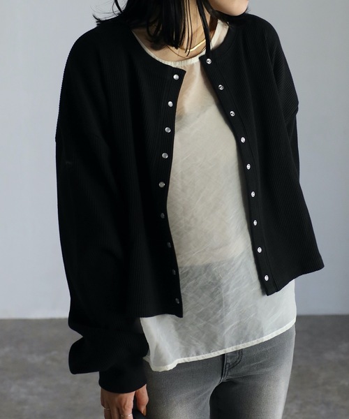 ap retro（アプレトロ）の「テレコカーディガン（カーディガン/ボレロ・レディース・ブラック/ブラウン/グリーン/アイボリー・FREE）」の3枚目の写真
