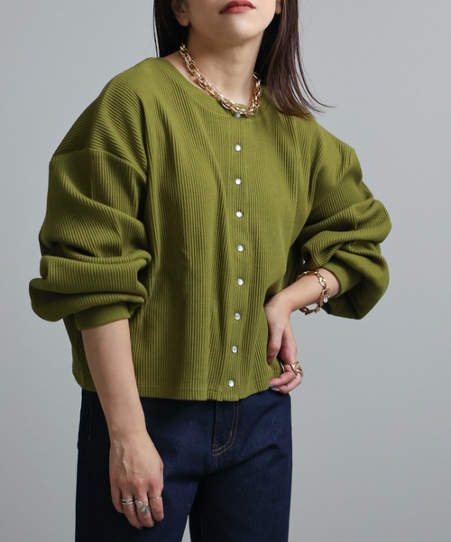 ap retro（アプレトロ）の「テレコカーディガン（カーディガン/ボレロ・レディース・ブラック/ブラウン/グリーン/アイボリー・FREE）」の15枚目の写真