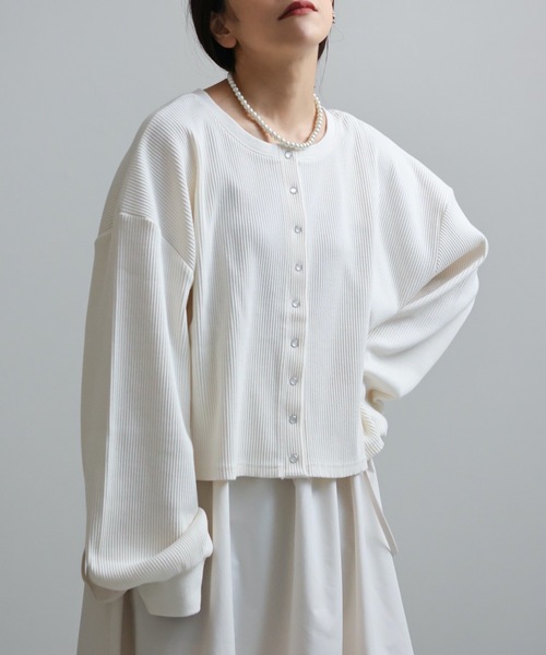 ap retro（アプレトロ）の「テレコカーディガン（カーディガン/ボレロ・レディース・ブラック/ブラウン/グリーン/アイボリー・FREE）」の8枚目の写真