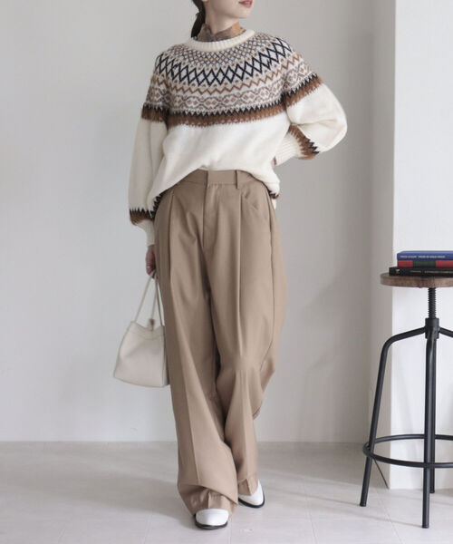 fredy emue（フレディエミュ）の「ノルディック柄ルーズニット（ニット/セーター・レディース・パープル/アイボリー・38）」の3枚目の写真