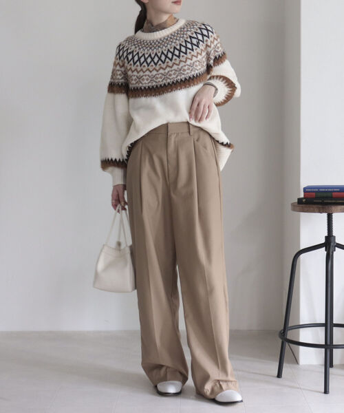 fredy emue（フレディエミュ）の「ノルディック柄ルーズニット（ニット/セーター・レディース・パープル/アイボリー・38）」の4枚目の写真