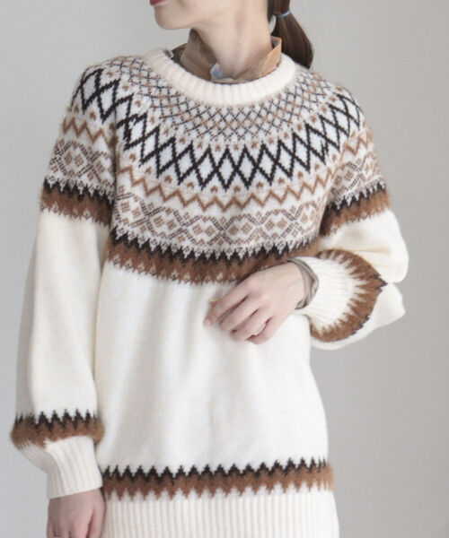 fredy emue（フレディエミュ）の「ノルディック柄ルーズニット（ニット/セーター・レディース・パープル/アイボリー・38）」の9枚目の写真