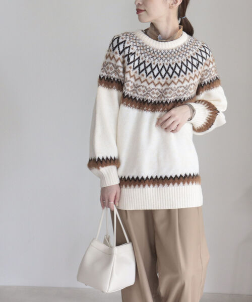 fredy emue（フレディエミュ）の「ノルディック柄ルーズニット（ニット/セーター・レディース・パープル/アイボリー・38）」の10枚目の写真