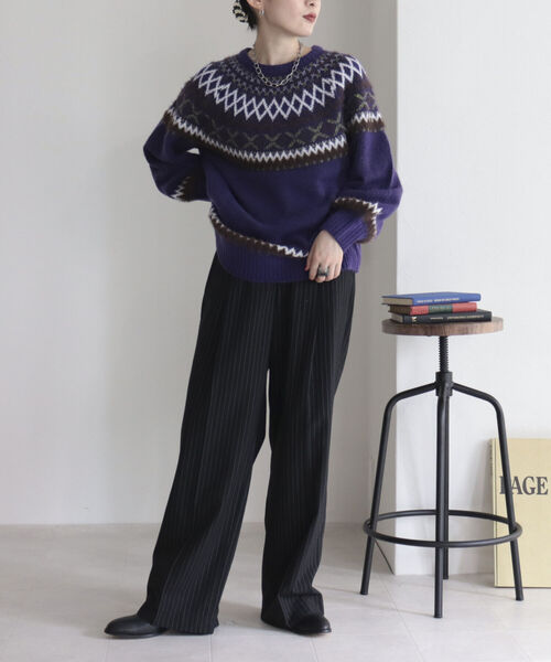 fredy emue（フレディエミュ）の「ノルディック柄ルーズニット（ニット/セーター・レディース・パープル/アイボリー・38）」の18枚目の写真