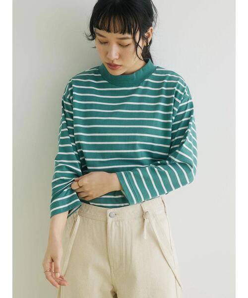 CRAFT STANDARD BOUTIQUE(クラフトスタンダードブティック)の「モックネックボーダーロンTee2(Tシャツ/カットソー・レディース・オフホワイト/ブルー/グリーン/パープル・FREE)」の6枚目の写真
