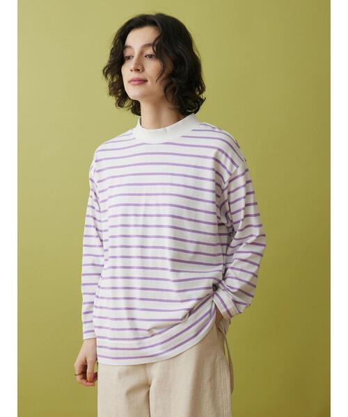 CRAFT STANDARD BOUTIQUE(クラフトスタンダードブティック)の「モックネックボーダーロンTee2(Tシャツ/カットソー・レディース・オフホワイト/ブルー/グリーン/パープル・FREE)」の8枚目の写真