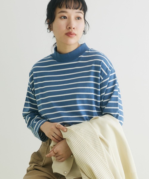 CRAFT STANDARD BOUTIQUE(クラフトスタンダードブティック)の「モックネックボーダーロンTee2(Tシャツ/カットソー・レディース・オフホワイト/ブルー/グリーン/パープル・FREE)」の4枚目の写真