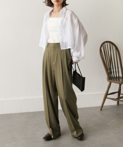 Chillfar(チルファー)の「ショート丈シアーシャツ(シャツ/ブラウス・レディース・ホワイト/グリーン/ピンク/ブルー/ブラック/グレイッシュベージュ・MEDIUM/LARGE)」の8枚目の写真