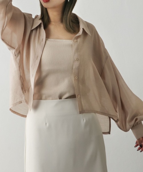 Chillfar(チルファー)の「ショート丈シアーシャツ(シャツ/ブラウス・レディース・ホワイト/グリーン/ピンク/ブルー/ブラック/グレイッシュベージュ・MEDIUM/LARGE)」の21枚目の写真