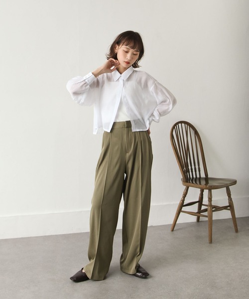 Chillfar(チルファー)の「ショート丈シアーシャツ(シャツ/ブラウス・レディース・ホワイト/グリーン/ピンク/ブルー/ブラック/グレイッシュベージュ・MEDIUM/LARGE)」の9枚目の写真