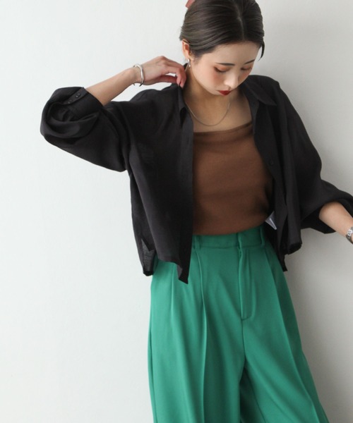 Chillfar(チルファー)の「ショート丈シアーシャツ(シャツ/ブラウス・レディース・ホワイト/グリーン/ピンク/ブルー/ブラック/グレイッシュベージュ・MEDIUM/LARGE)」の16枚目の写真