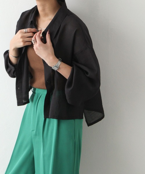 Chillfar(チルファー)の「ショート丈シアーシャツ(シャツ/ブラウス・レディース・ホワイト/グリーン/ピンク/ブルー/ブラック/グレイッシュベージュ・MEDIUM/LARGE)」の10枚目の写真