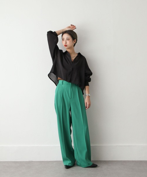 Chillfar(チルファー)の「ショート丈シアーシャツ(シャツ/ブラウス・レディース・ホワイト/グリーン/ピンク/ブルー/ブラック/グレイッシュベージュ・MEDIUM/LARGE)」の20枚目の写真