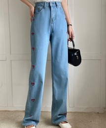 ハート刺繍デニムパンツ