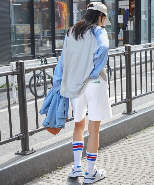 CONVERSE（コンバース）の「CONVERSE/コンバース　カレッジロゴサイドリブ裏毛ショートパンツ（その他パンツ・レディース・グレー/グリーン/オフホワイト/ピンク・L/M）」の12枚目の写真