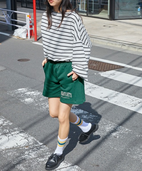 【関税込み】ショートパンツ グレーモヘア ウエスト裏返し ロゴ CONVERSE/コンバース カレッジロゴサイドリブ裏毛ショートパンツ
