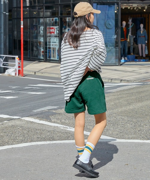 【関税込み】ショートパンツ グレーモヘア ウエスト裏返し ロゴ CONVERSE/コンバース カレッジロゴサイドリブ裏毛ショートパンツ