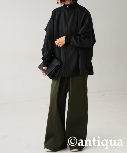 antiqua（アンティカ）の「リブハイネック軽アウター（その他アウター・レディース・カーキ/ブラック・FREE）」の4枚目の写真