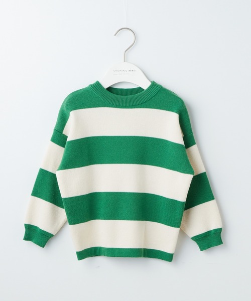 CIAOPANIC TYPY（チャオパニックティピー）の「【KIDS】ワイドボーダージャガードニット（ニット/セーター・キッズ・ホワイト/グリーン・S/M/L/XL/XXL）」の11枚目の写真