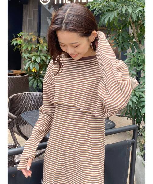 Ungrid（アングリッド）の「レイヤードテレコキャミワンピース（ワンピース・レディース・オレンジ/グリーン/ブラック/ブラウン・FREE）」の5枚目の写真