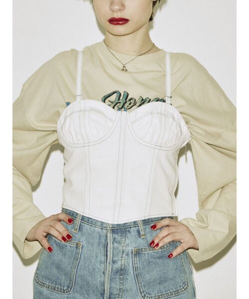 jouetie（ジュエティ）の「カラーステッチコルセット（キャミソール・レディース・ブラック/オフホワイト/グレー・MEDIUM）」の15枚目の写真