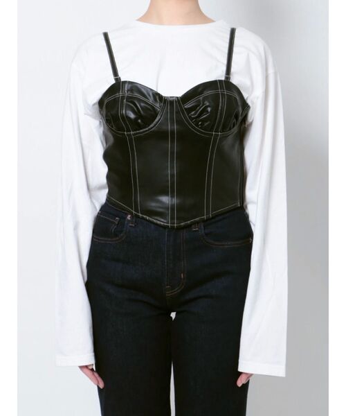 jouetie（ジュエティ）の「カラーステッチコルセット（キャミソール・レディース・ブラック/オフホワイト/グレー・MEDIUM）」の20枚目の写真